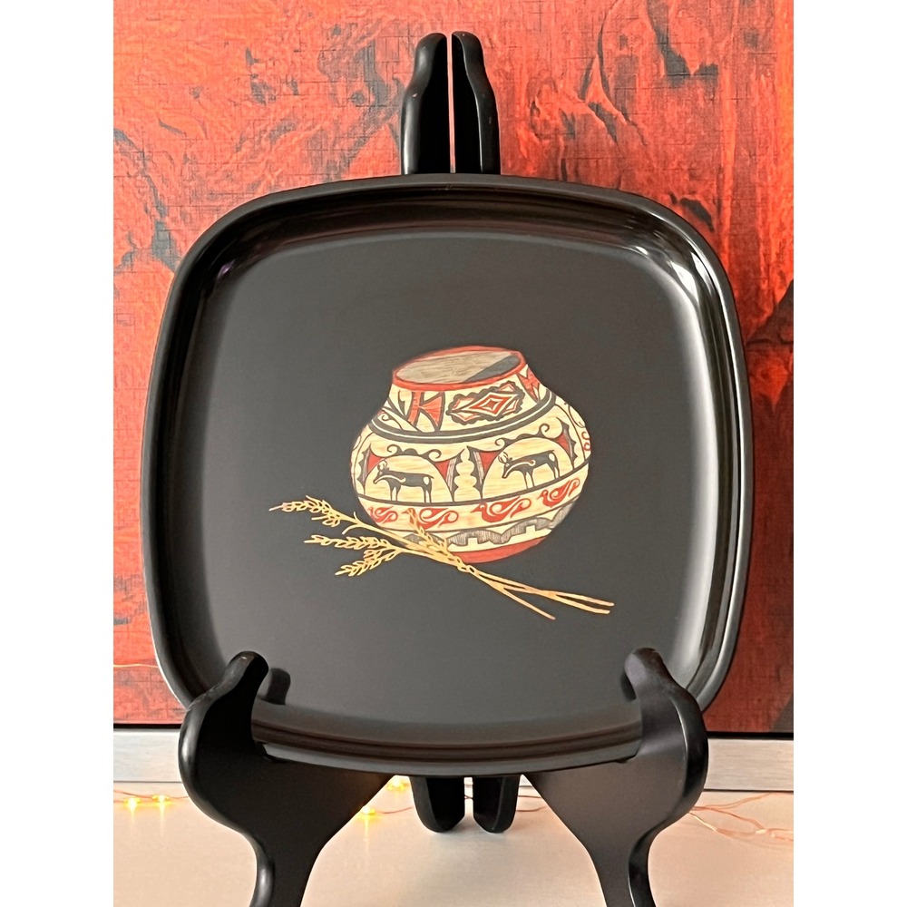 Vintage Couroc Monterey Southwestern Pottery Deer Black Serving Tray MCM‎